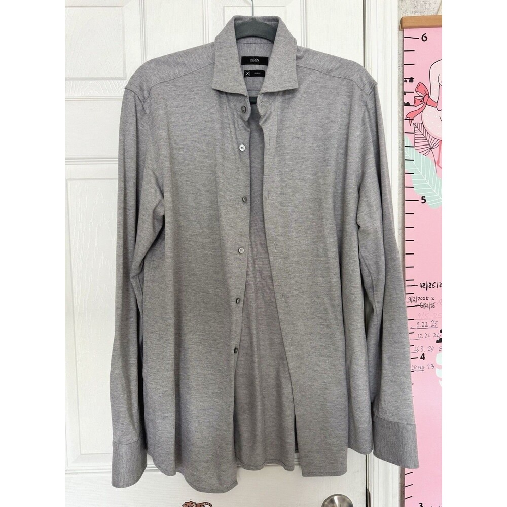 Hugo Boss Slim Fit Size 17 Long Sleeve Gray Shirt Button Up